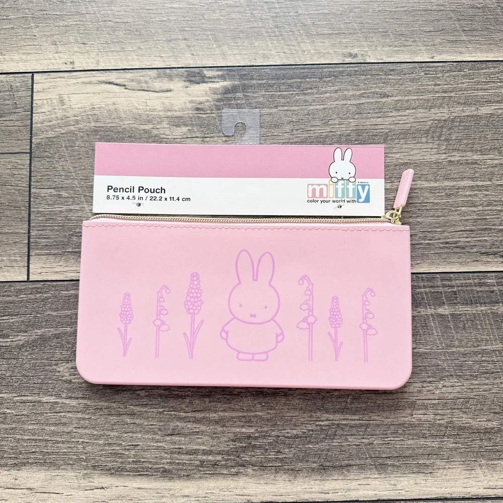 MIFFY Bunny Flowers Sakura Pink Silicone Pencil Pouch 8.75